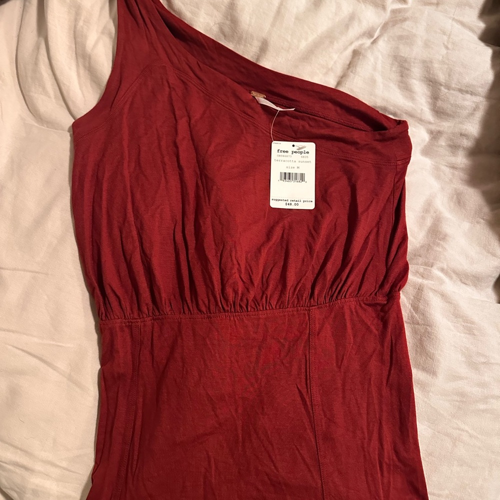 Free People Red Asymmetrical Ruched Top